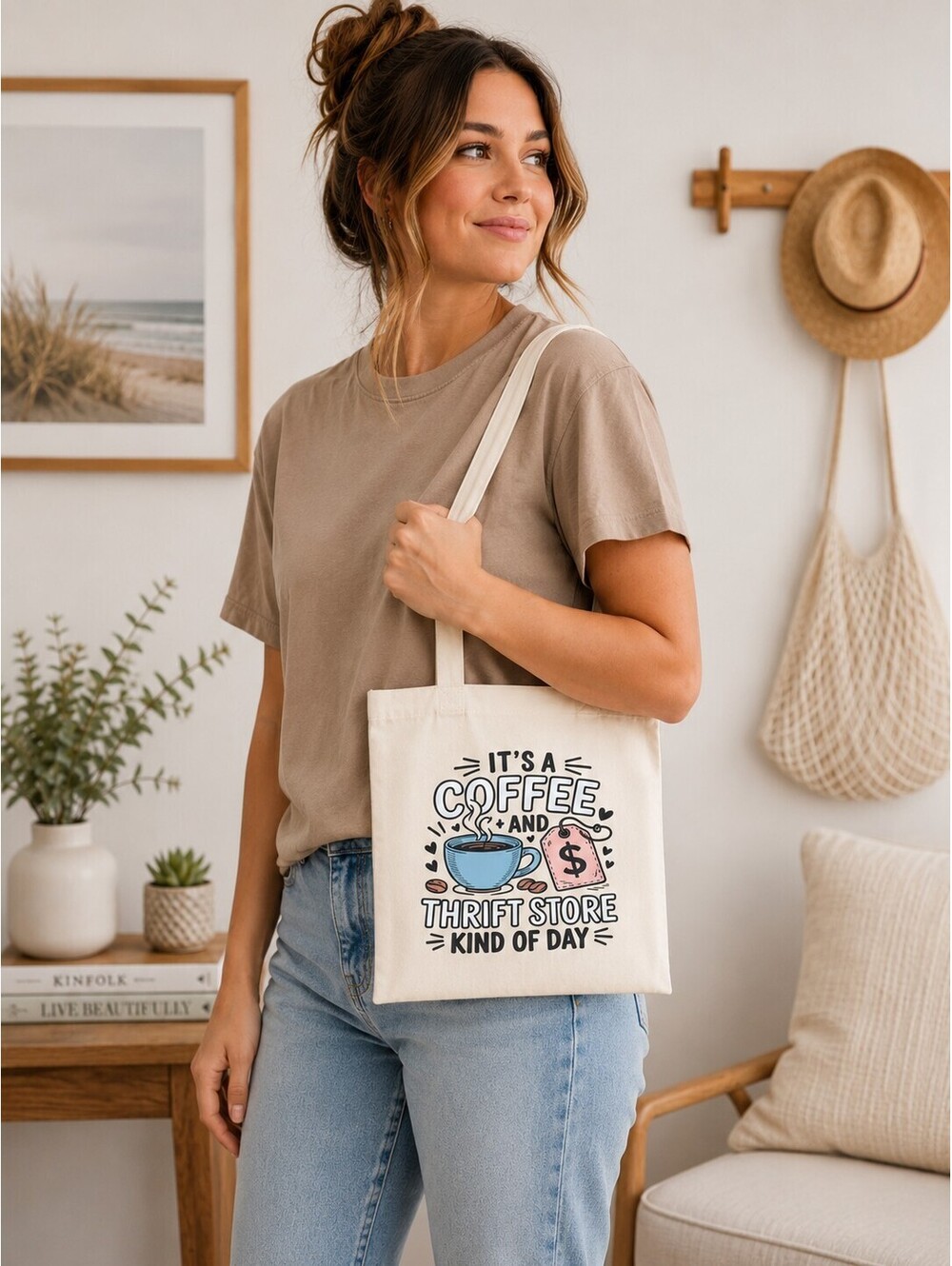 Coffee & Thrift Store Tote Bag – Funny Thrifting Shopper Bag